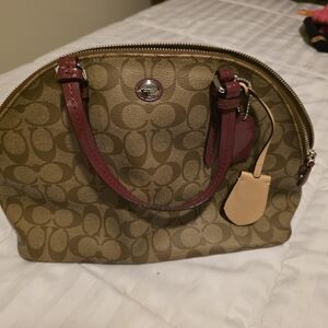 Coach Brown and Red Satchel with Signature Style